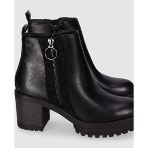 Botines de Piel Sintética - Negro - Tacón: 6 cm