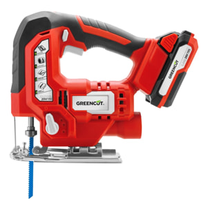 Sierra de calar 20V 4 posiciones de hoja, velocidad ajustable, 65mm de profundidad de corte - Greencut SRJ200L