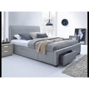 Lit tiroirs 2 places 140x190 cm tissu gris - SEATLE