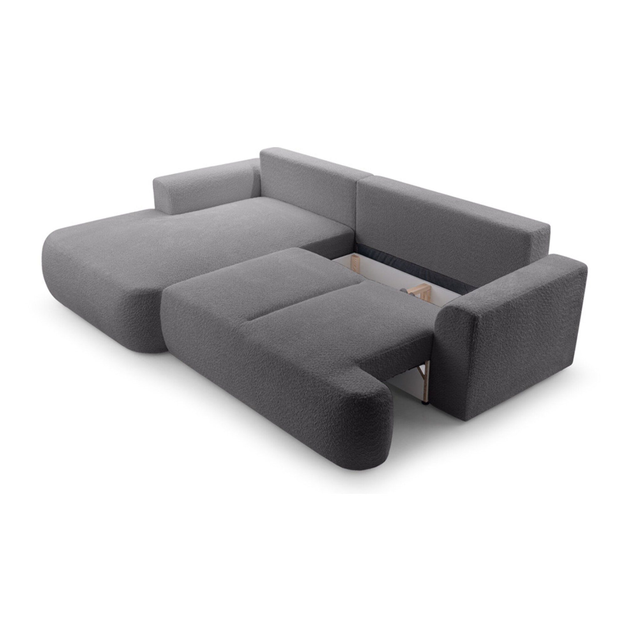 Candela - canapé d'angle gauche 4 places - convertible avec coffre - en tissu bouclette - Gris foncé