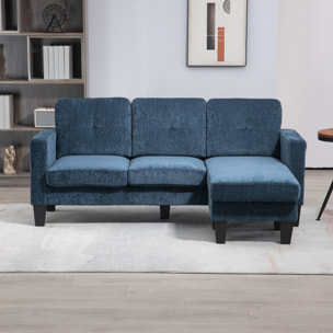 Sofá Esquinero Sofá en Forma de L Tapizado en Poliéster Chaise Longue Reversible con 3 Cojines para Salón Carga 180 kg 186x130x84 cm Azul