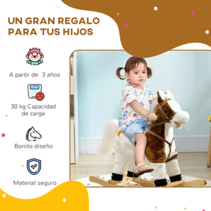 Caballo Balancín para Niños de +3 Años Caballo de Juguete con Música Sonido y Función de Cola Mover la Cola Carga 30 kg 68x26x62 cm Marrón