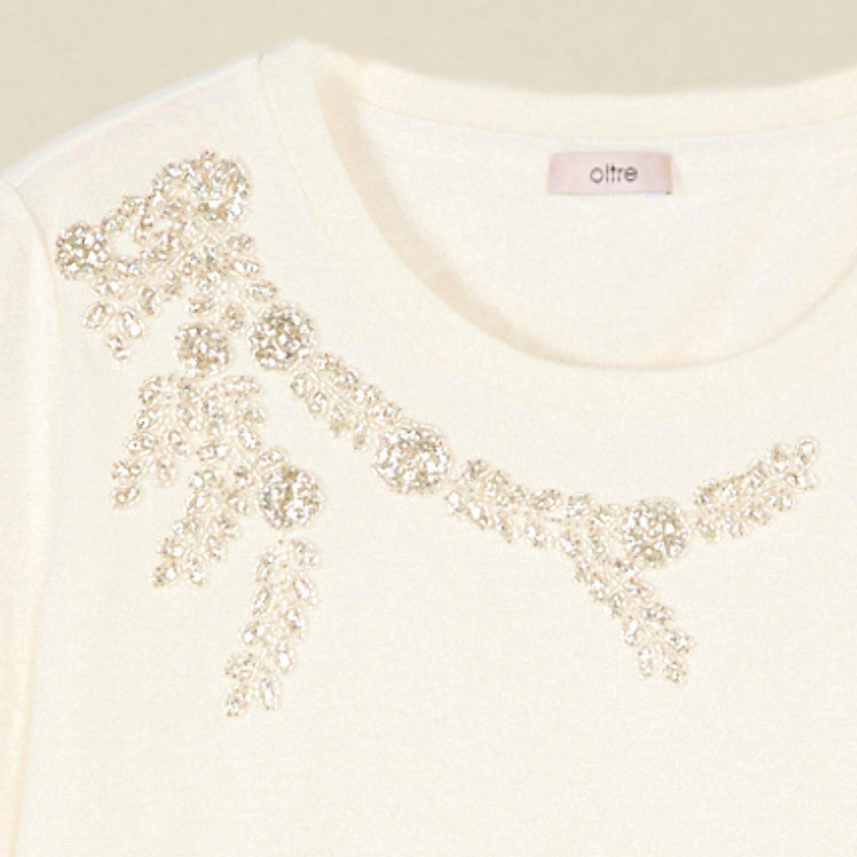 Oltre - T-shirt in cotone con ricamo gioiello - Bianco
