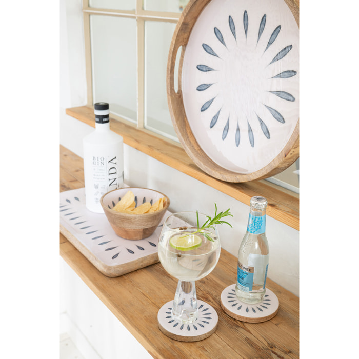 J-Line Plateau Rectangle - bois - bleu foncé/blanc