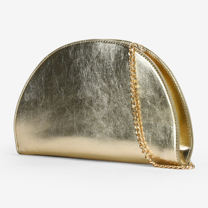 Bolso de mano dorado media luna con cremallera