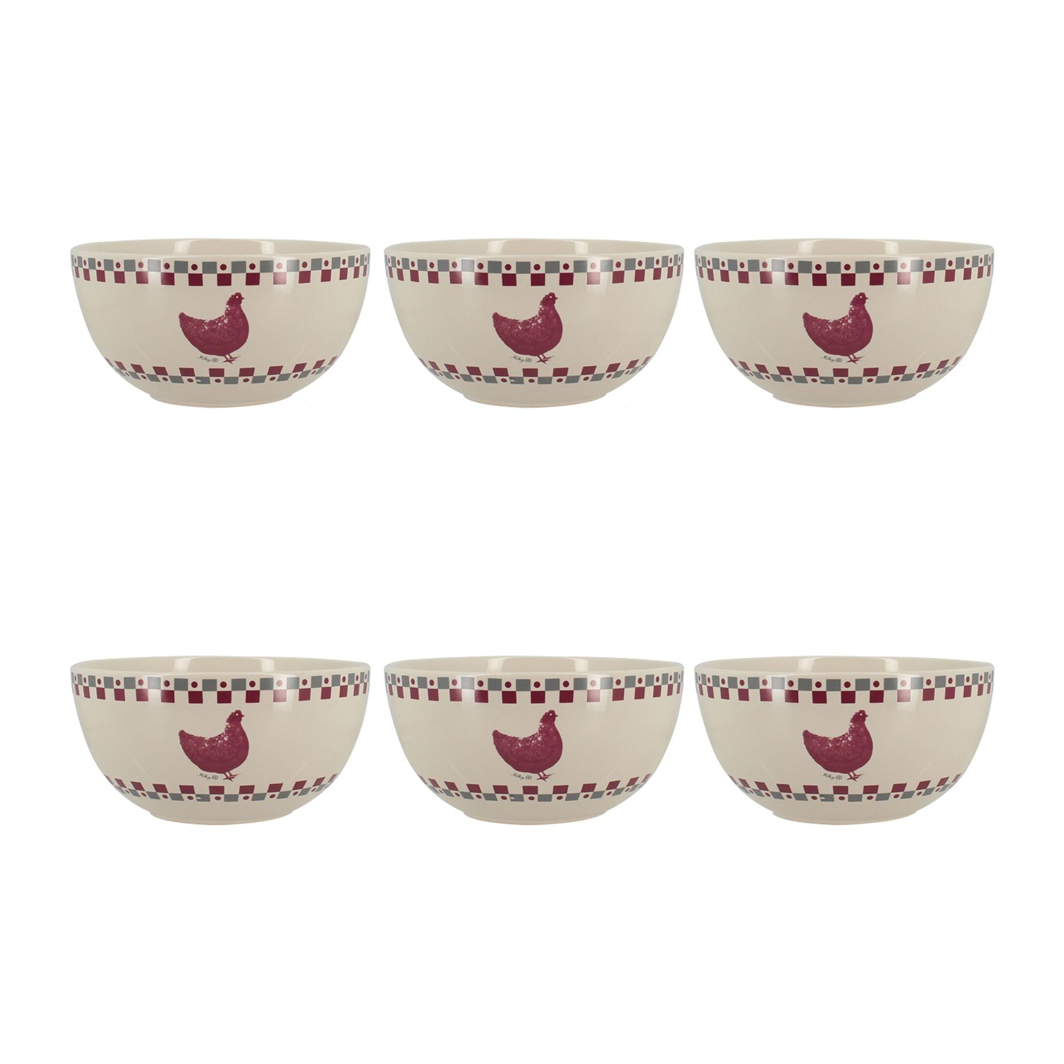 Lot de 6 bols 55cl en grès avec imprimé poule GALLINA