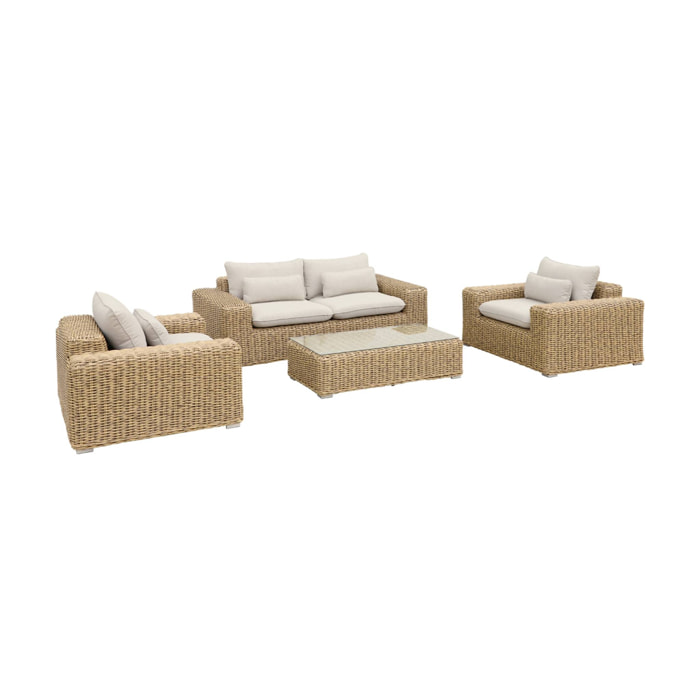 Salon de jardin extra large pour 4 personnes en résine beige - Gubbio - coussin beige
