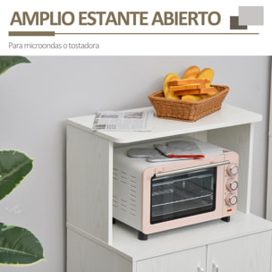 Aparador Auxiliar de Cocina para Microondas con Armario Estante Ajustable Blanco