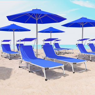 Coppia Di Lettini Pieghevoli Prendisole Tettuccio Parasole Schienale Regolabile In Alluminio Sdraio Spiaggia Mare Giardino Piscina 187x59x29 Cm Blu