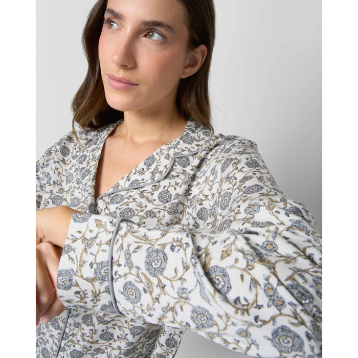 Pijama largo camisero viscosa classic azul grisáceo