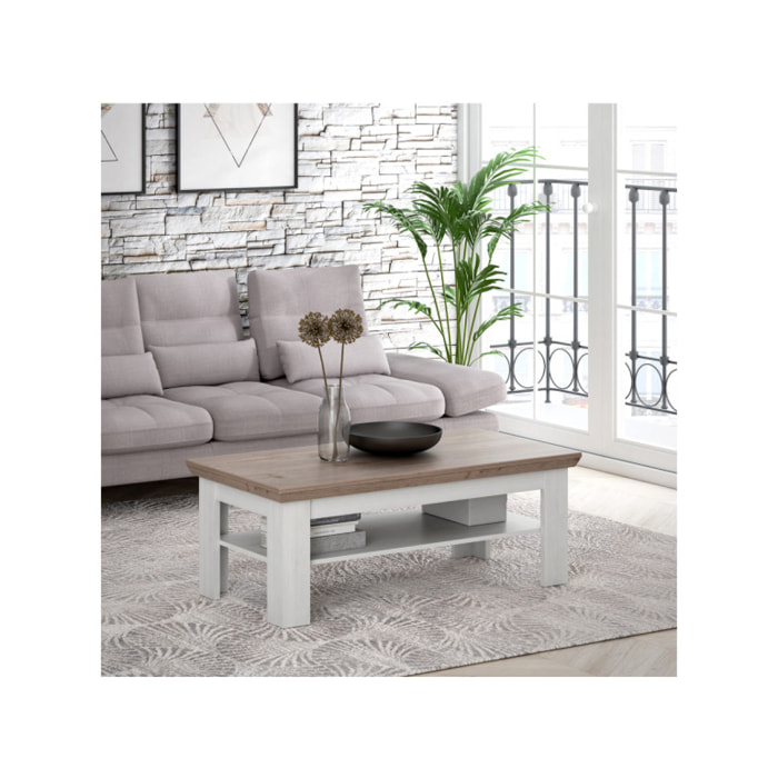 Table basse avec étagère en bois effet chêne clair blanchi - ILONA