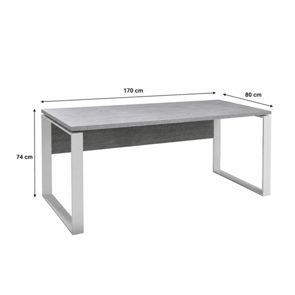 Bureau industriel 170 cm gris béton avec pieds métal - OFFICIO