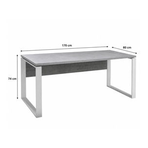 Bureau industriel 170 cm gris béton avec pieds métal - OFFICIO