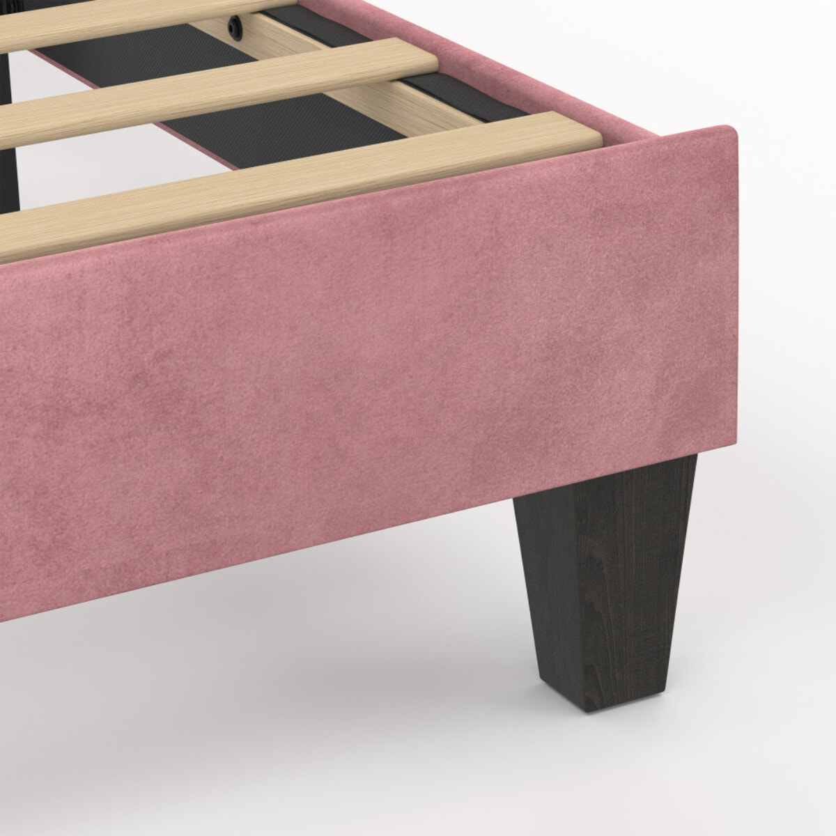 Lit simple Amalia tête de lit coquillage 90x190cm velours rose