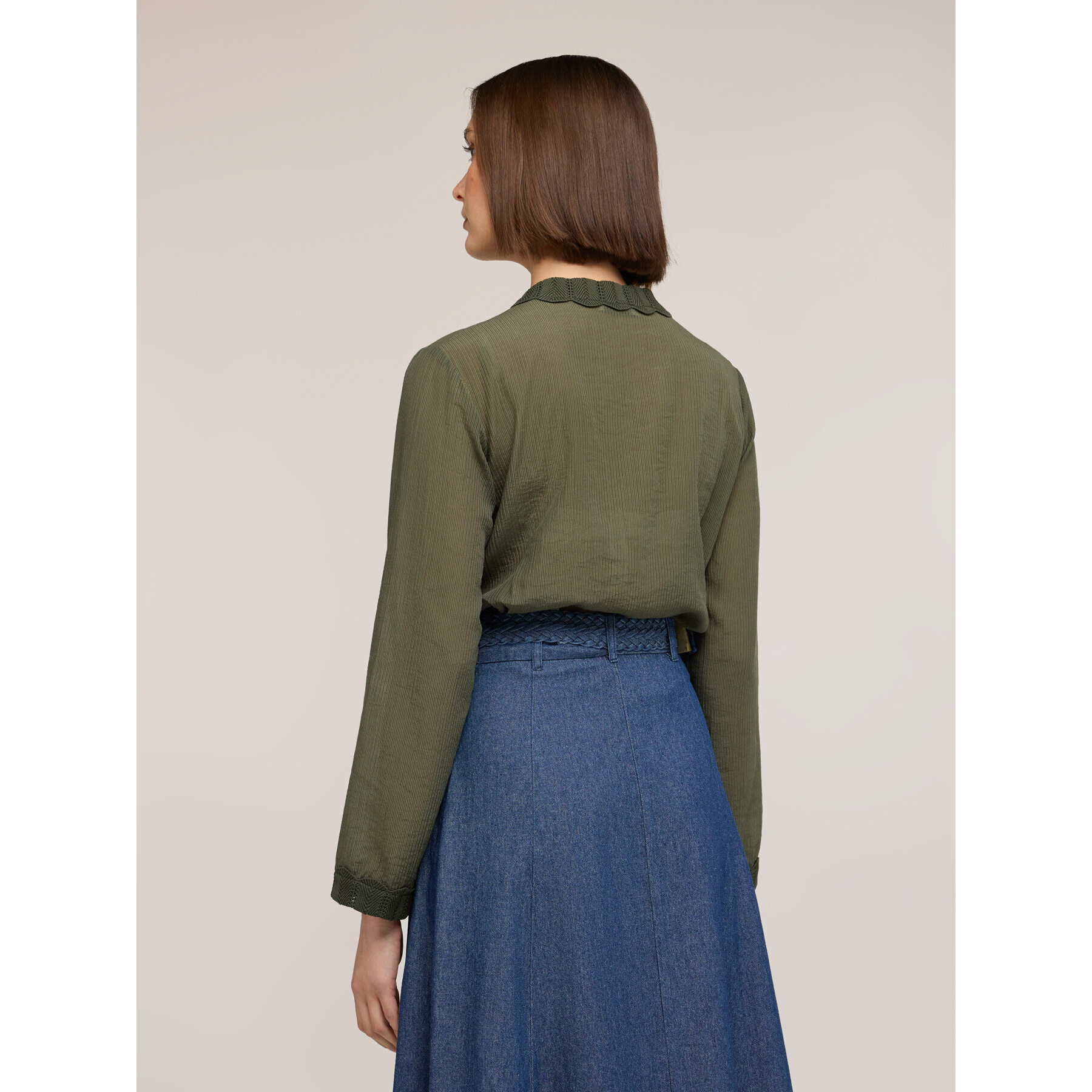 Motivi - Camisa de mezcla de lyocell con bordes de punto - Verde militare