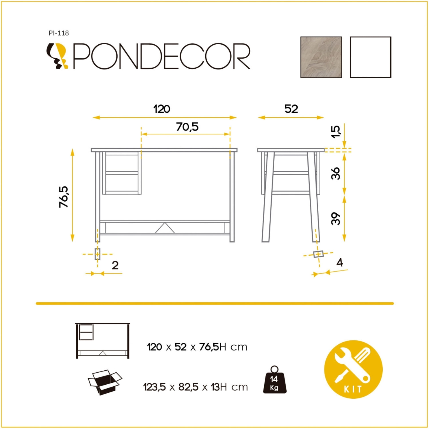 Mesa escritorio – Roble canadiense con estructura blanca