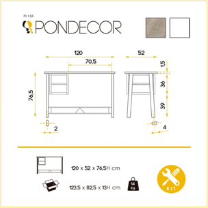 Mesa escritorio – Roble canadiense con estructura blanca