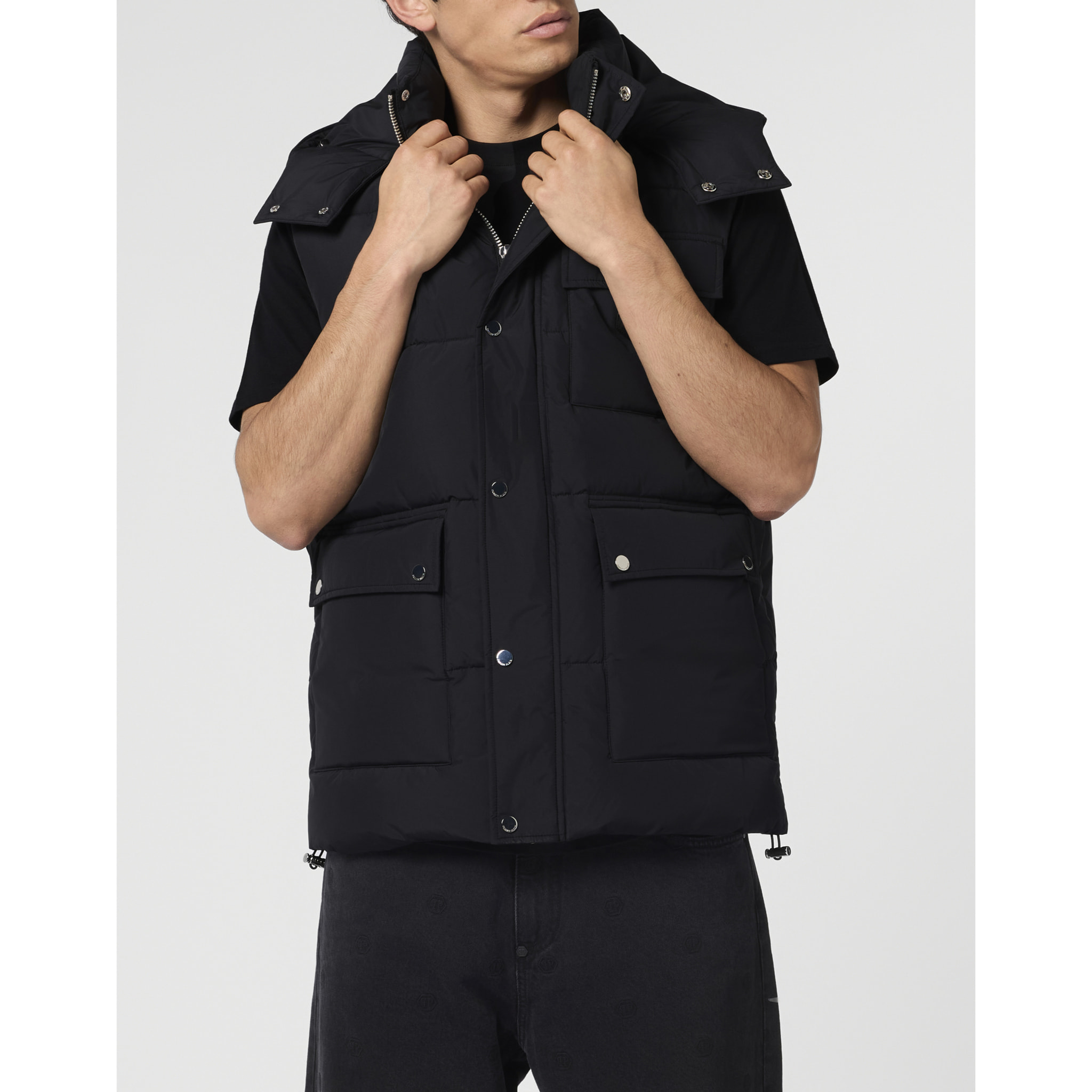 PHILIPP PLEIN Nylon Puffer Vest Gothic Plein