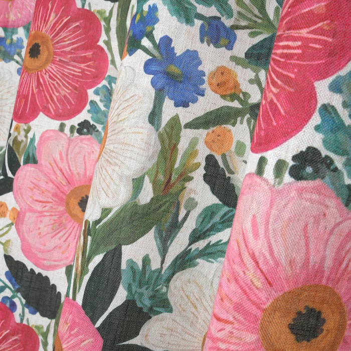 Rideau à oeillets tamisant floral - Rose Clair