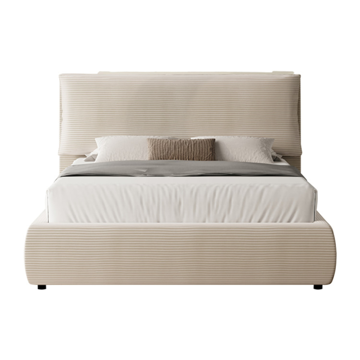 Lit avec coffre de rangement 140x190cm en velours côtelé beige GOLETA