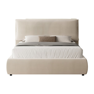 Lit avec coffre de rangement 140x190cm en velours côtelé beige GOLETA