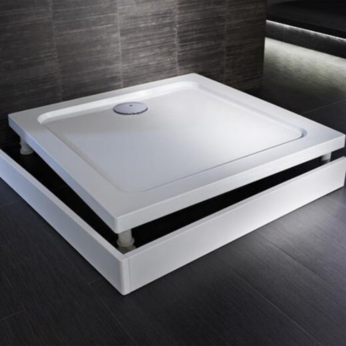 Receveur de douche 80 x 80 cm Flight carré blanc avec bonde verticale chromé