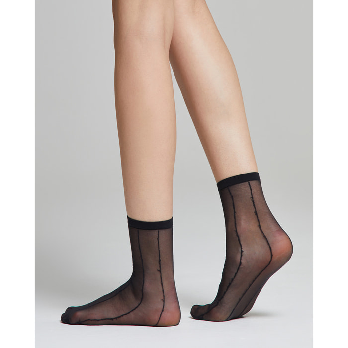 Calzino velato Peonia con righe verticali