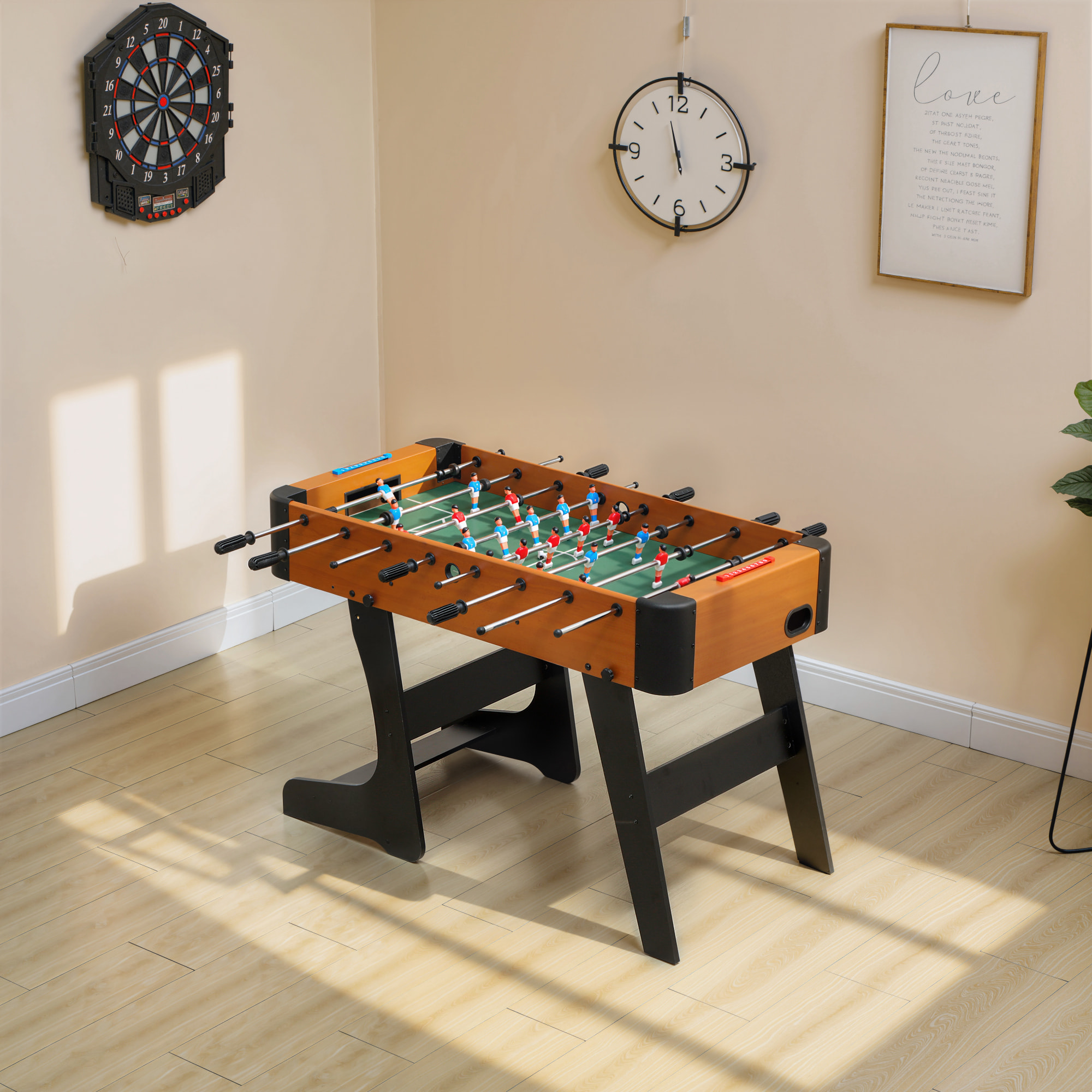 Babyfoot pliable - 22 joueurs, 2 ballons, 4 + 4 poignées, compteurs - dim. 118 x 107 x 78 cm - effet bois noir