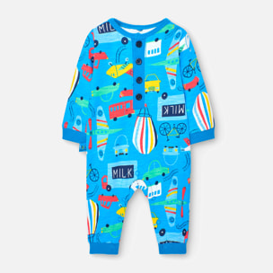 Pelele de felpa flamé recién nacido niño, estampado en, azul