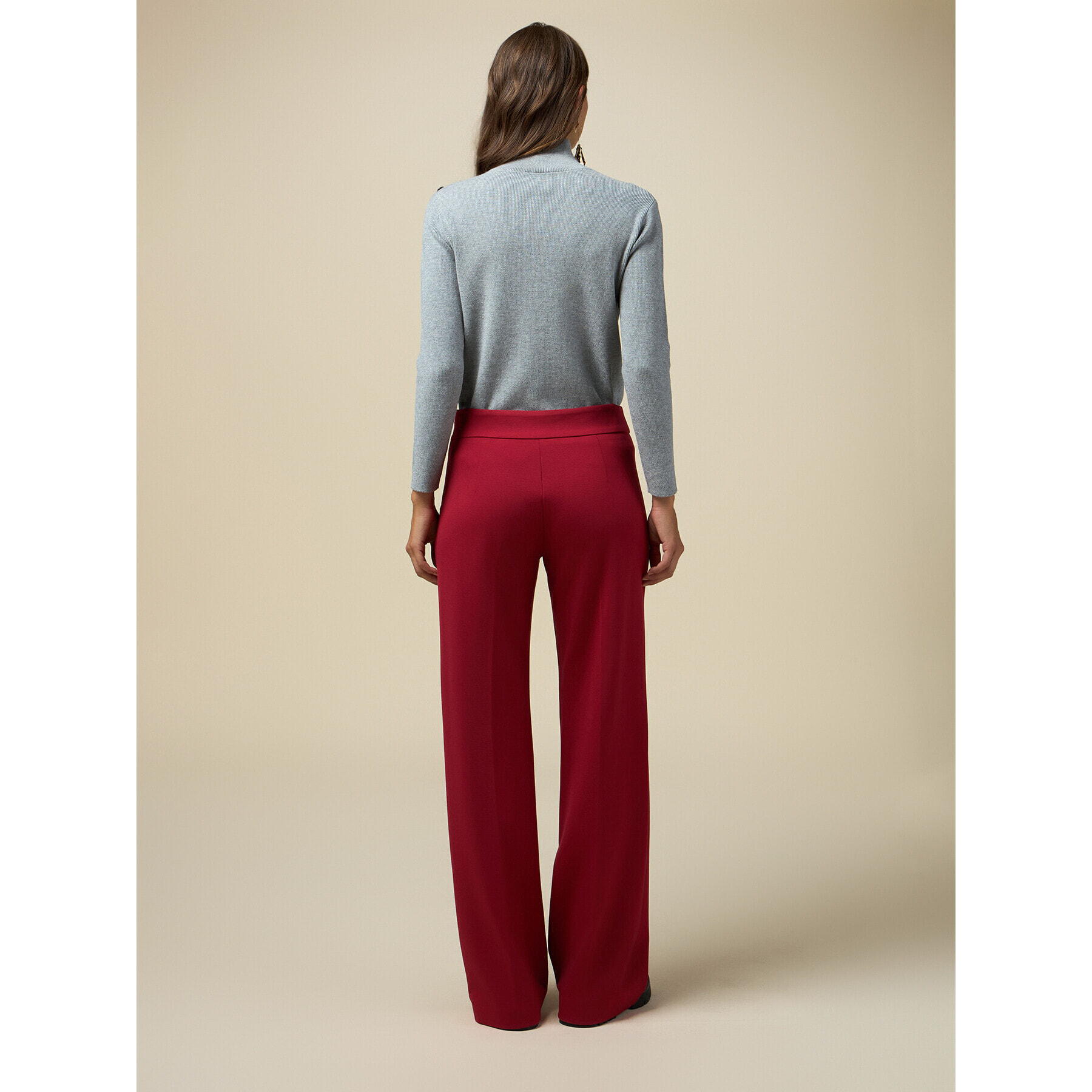 Oltre - Pantaloni wide leg in punto milano - Rosso