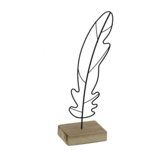 Piuma in metallo con base in legno rettangolare cm8x6h26