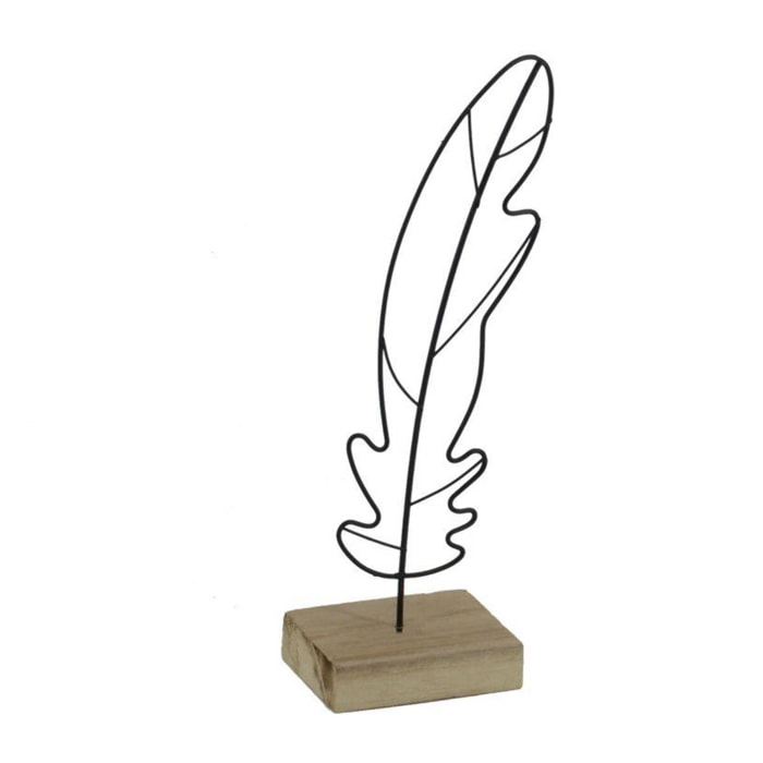 Piuma in metallo con base in legno rettangolare cm8x6h26