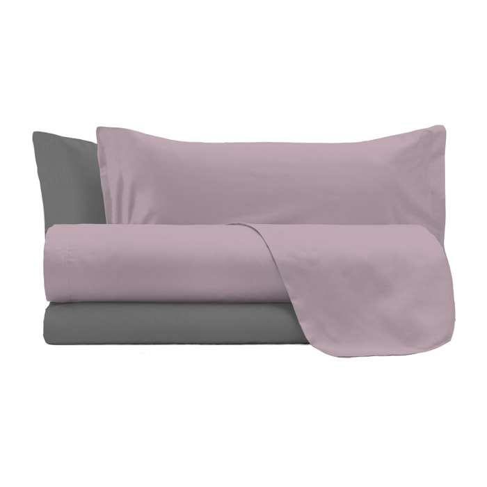COMPLETO LETTO NATURAL COLOR, 100% Cotone, Made in Italy - ROSA ANTICO/FUMO