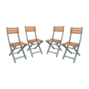 Lot de 4 chaises de jardin CALENA pliables acacia kaki. 40 x 52 x 85 cm