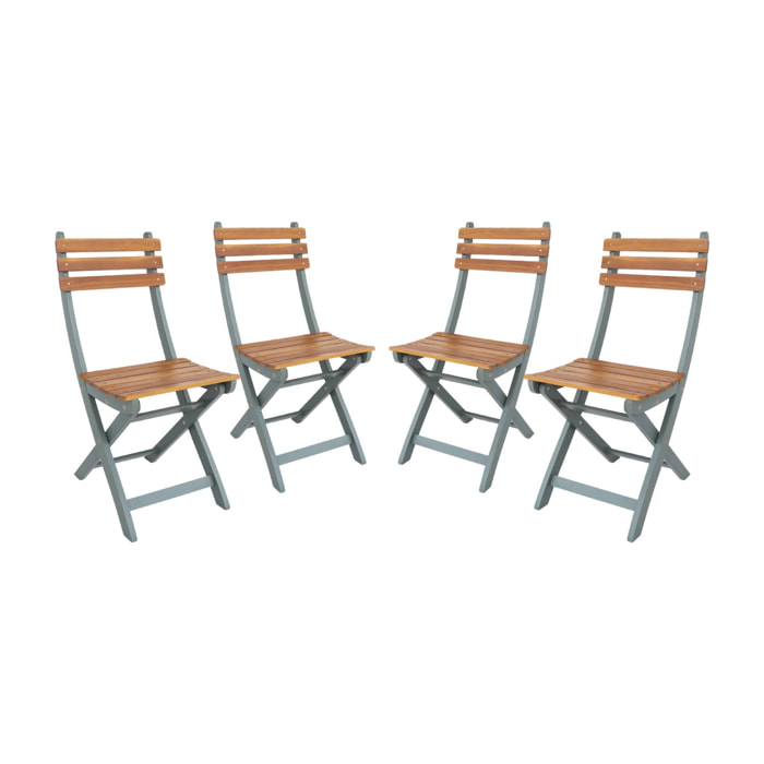 Lot de 4 chaises de jardin CALENA pliables acacia kaki. 40 x 52 x 85 cm