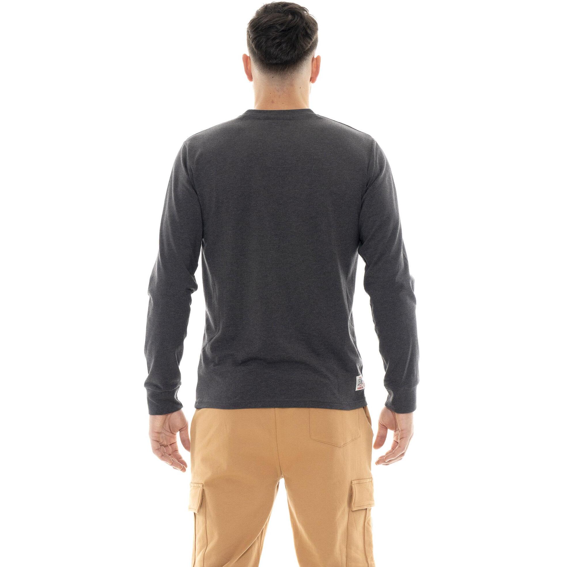 Camiseta de algodón elástico de manga larga con logo grande "Basic" para hombre