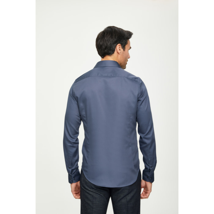 Camicia Uomo 1 Bottone Francese Slim Satin Unito Grigio Scuro
