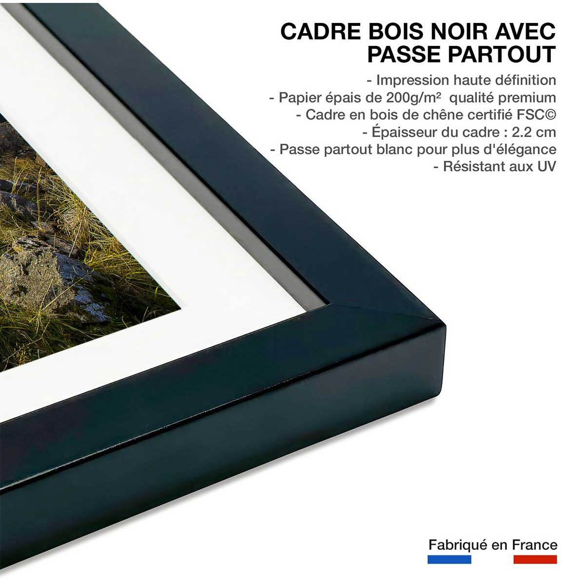 Affiche paysage lac glacière Affiche + cadre en bois - Noir