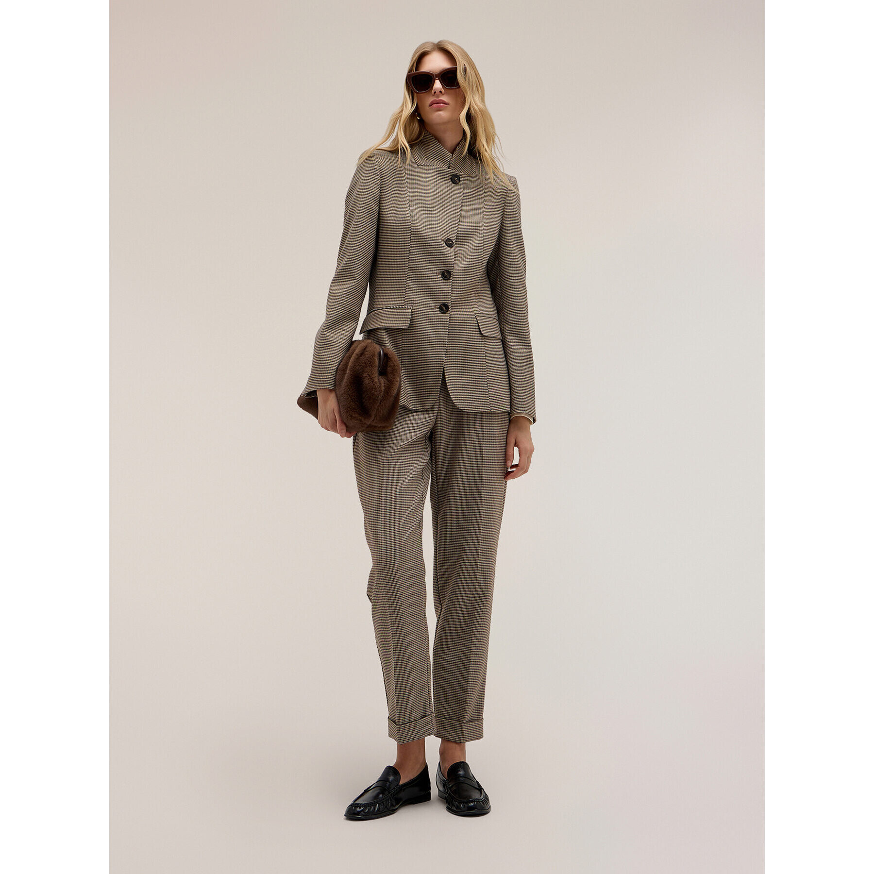 Motivi - Pantaloni regular con risvolto fantasia check - Beige