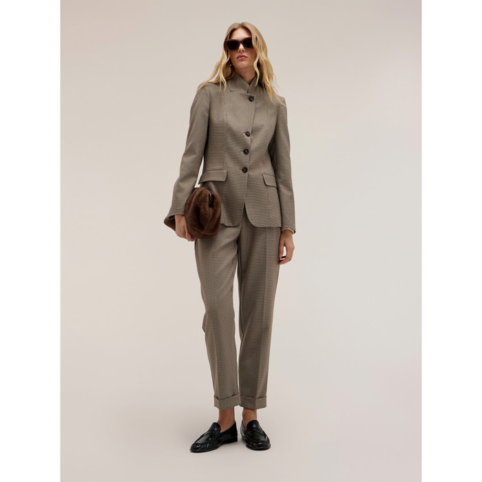 Motivi - Pantaloni regular con risvolto fantasia check - Beige