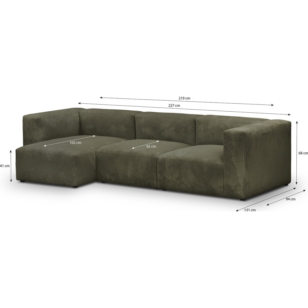 Canapé d'angle à gauche modulable 4 places en velours côtelé + pouf - MODULO