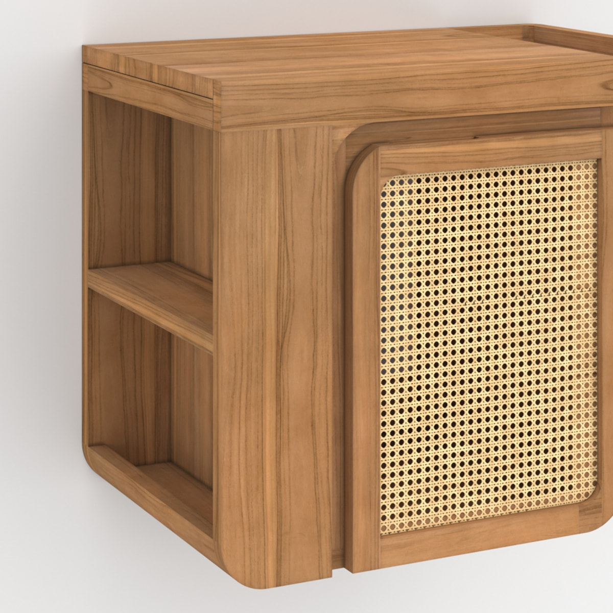 Meuble de salle de bain suspendu en bois de teck et cannage 57 cm - Dami