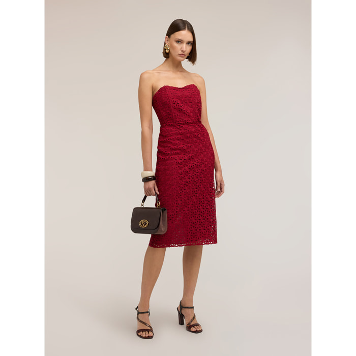 Motivi - Vestido tubo de encaje macramé - Burgundy