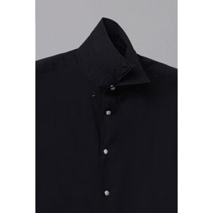 Camicia Uomo 1 Bottone Button Down Slim Popeline Stretch Unito Nero