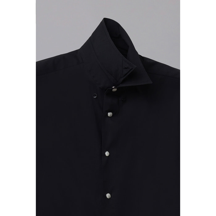 Camicia Uomo 1 Bottone Button Down Slim Popeline Stretch Unito Nero