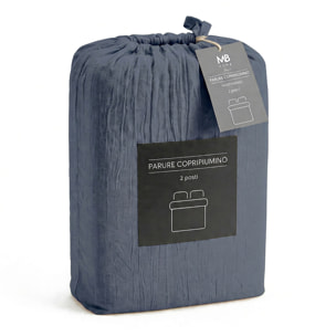 PARURE COPRIPIUMINO WATER WASHED, 100% Microfibra, No Stiro - BLU