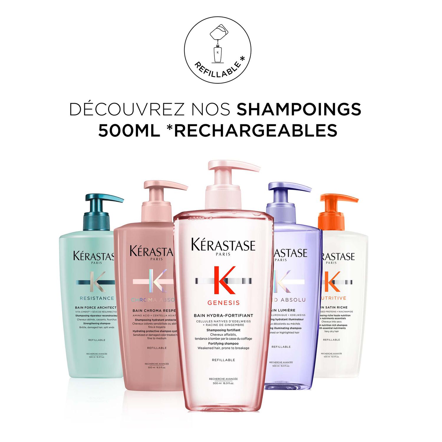 Chroma Absolu - Shampoing hydratant protecteur rechargeable - cheveux colorés sensibilisés ou abîmés, fins à moyens