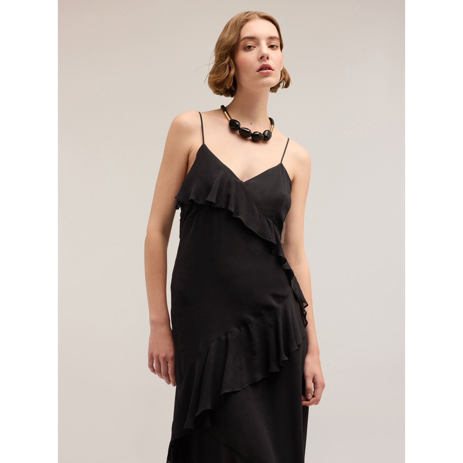 Motivi - Vestito midi con balze a rouches - Nero
