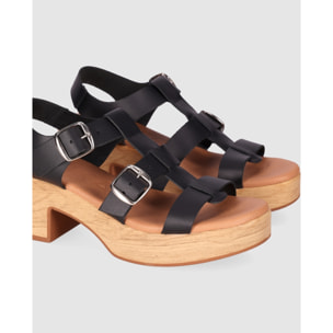 Sandalias de Piel - Negro - Tacón: 6 cm
