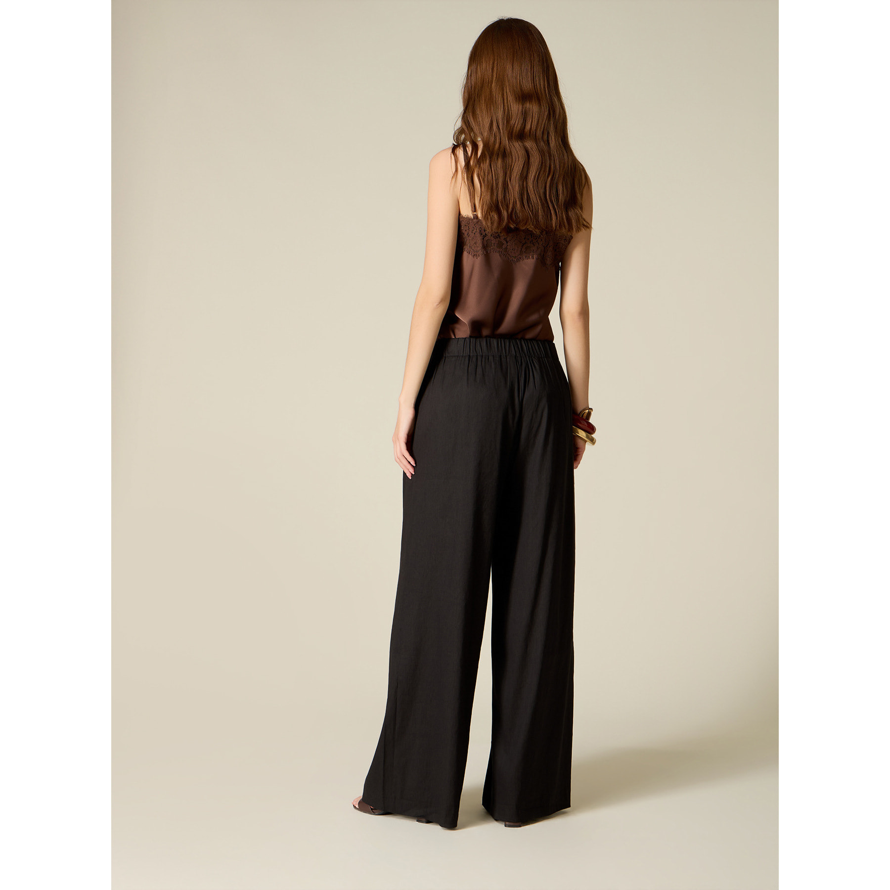 Oltre - Pantaloni palazzo misto lino - Nero